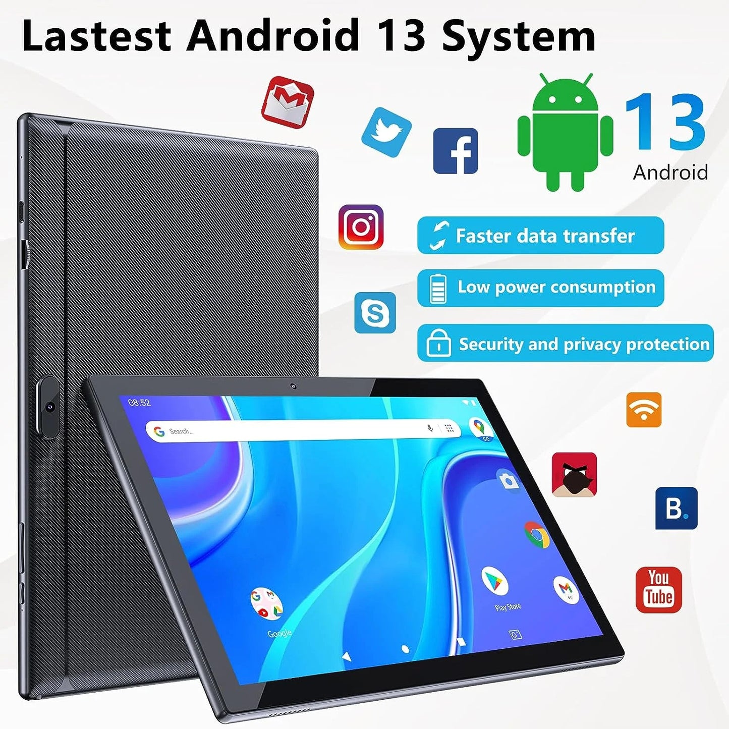 2024 Newest Android 13 Tablet 10 Inch, 12GB RAM 128GB ROM/1TB Expandable Tablet PC, 2 in 1 Tablets with Keyboard, Quad-Core 2.0Ghz CPU HD Screen, Google Certified 5G Wifi 6 BT 5.0, 8MP Camera Tableta