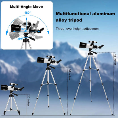 Telescope for Adults Astronomy, 300/70 Portable Refractor Telescope (15X-150X) with a Phone Adapter & Adjustable Tripod for Kids Astronomy Beginners, Xmas Birthday Gifts for Adults Kids